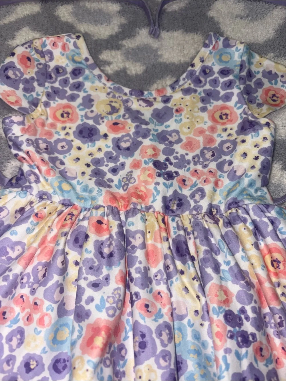 cheeky plum Purple Multicolor Floral Ruffle Full Skirt Dress with Waist Tie 3T
